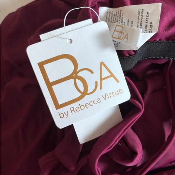 NWT BCA Size XS Burgundy Swimsuit One Piece Plunge Neck Lace Front Boho - Picture 9 of 10